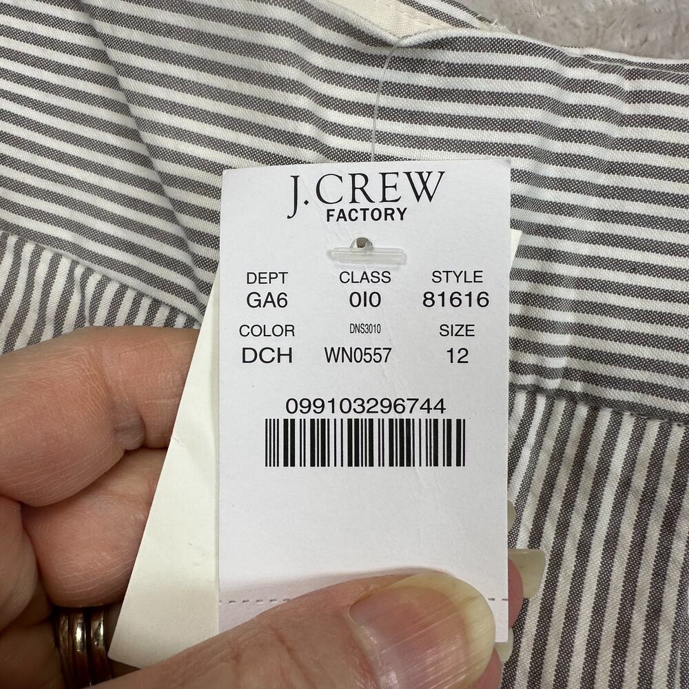 NWT J Crew Chino Shorts Womens 12 Gray White Ticking Stripe Cotton 4.5 in